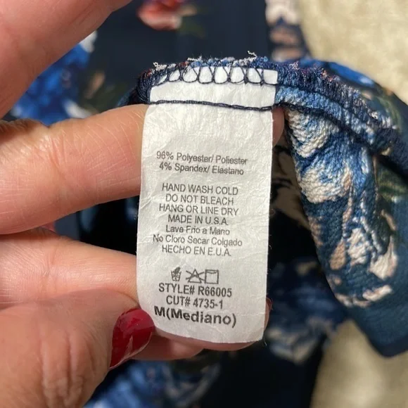 Rokoko by Dazz Navy Floral Smocked Off Shoulder Long Sleeve Mini Dress M - Picture 6 of 6